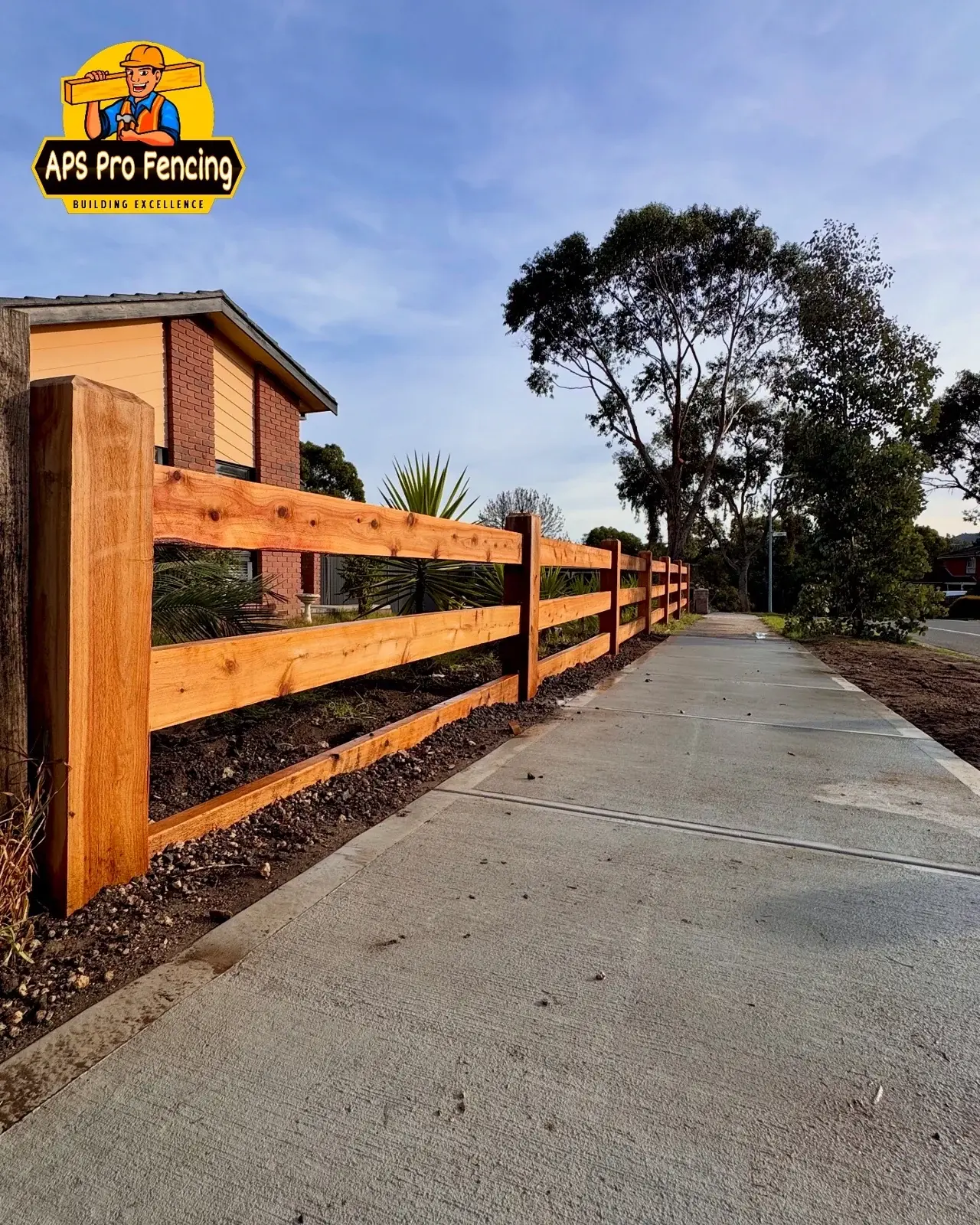 Timber post and rail fence